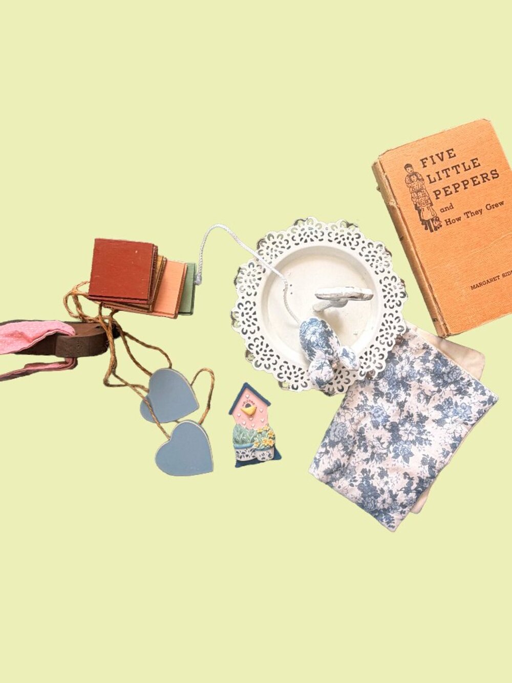 Cottagecore Fairytale Decor Bundle | Vintage Book, Wood Hearts, Bunny, Key Dish